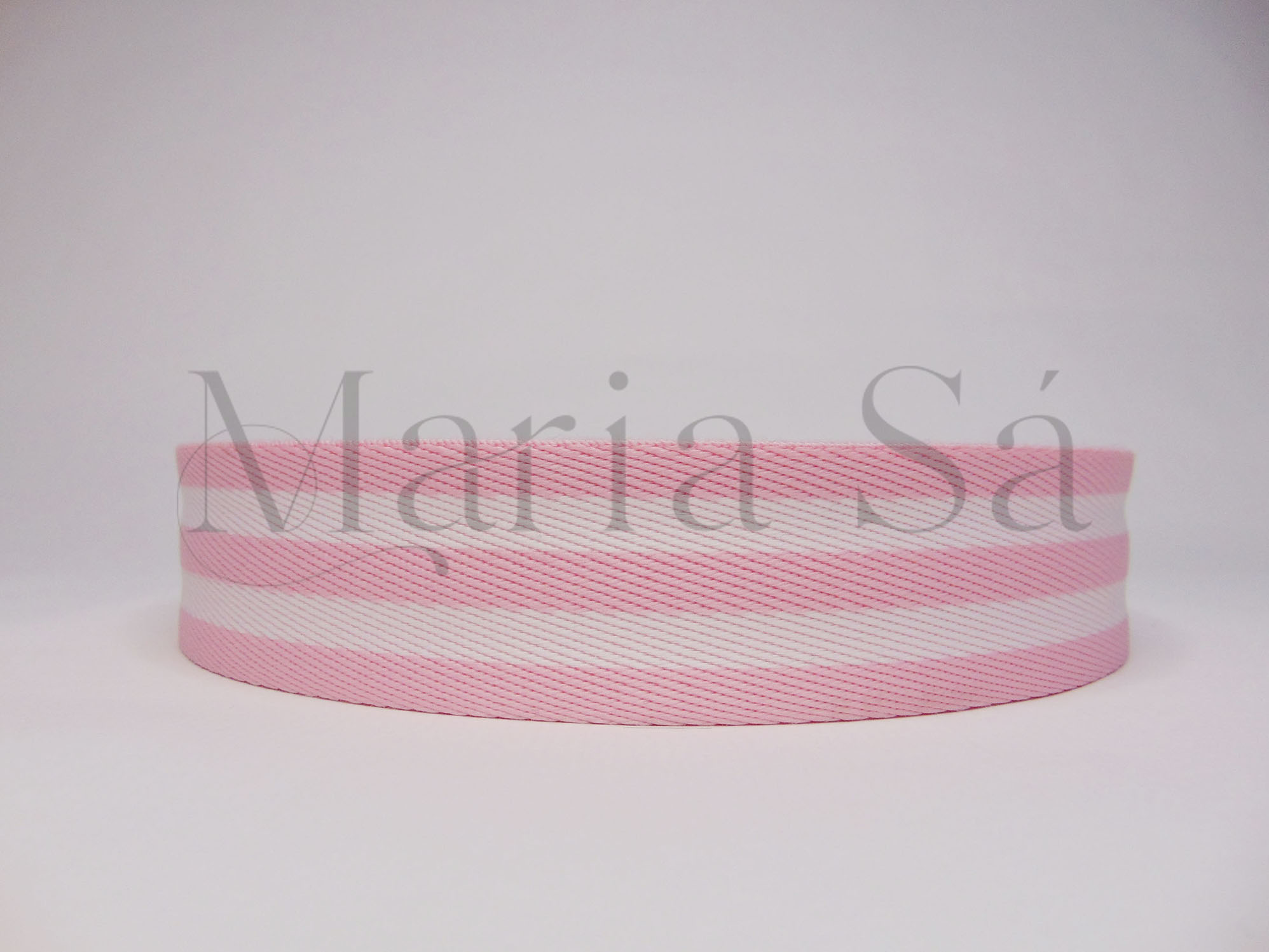 Alça 40 mm Listras Rosa Bebé/Branco